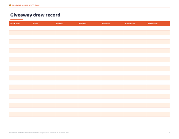 Preview of Printable Giveaway Record Sheet